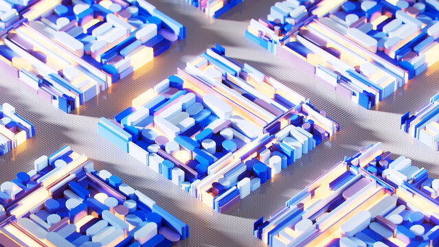 Abstract Data Blocks Forming a Digital Technology Network Pattern