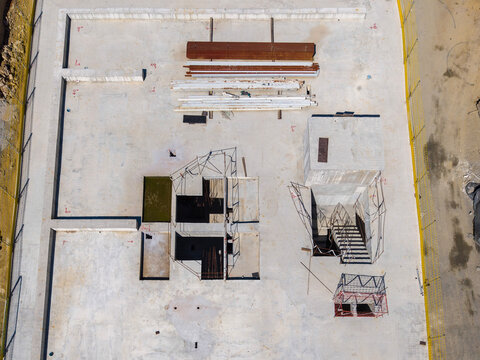 Top Down Aerial View Of Concrete Building Attic Floor Slab Plan