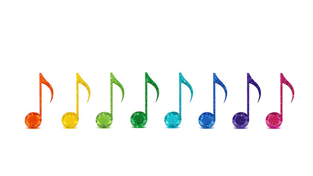 Colorful Glitter Eighth Notes Set on Clean White Background