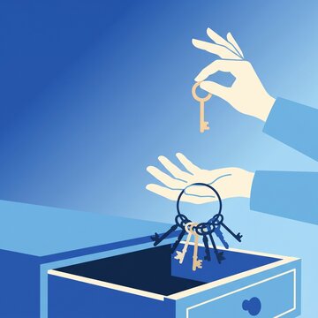 Hands dropping a bunch of keys for one key, passwordless login vector