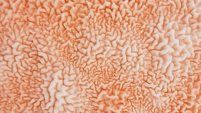 Organic peach surface displays a dense irregular cellular pattern in closeup
