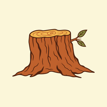 Hand Drawn Illustration of a Weathered Wooden Tree Stump