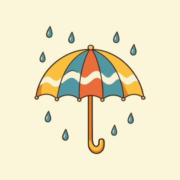 Illustration of an umbrella with falling rain