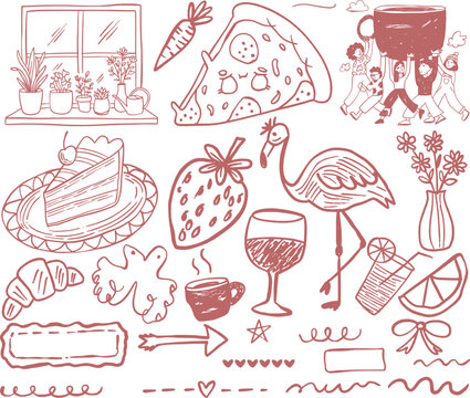 Hand Drawn Cozy Lifestyle and Food Doodles Vector Set