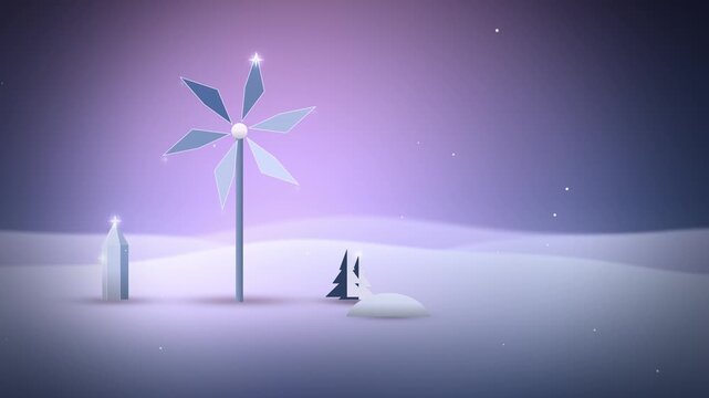 Ice snowflake pinwheel sparkling snow full scene endless loop