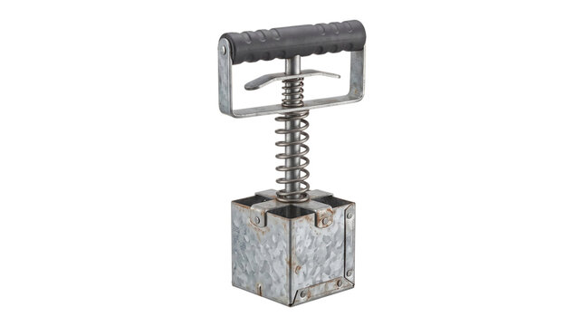 Metal soil block maker tool with spring handle for seedlings