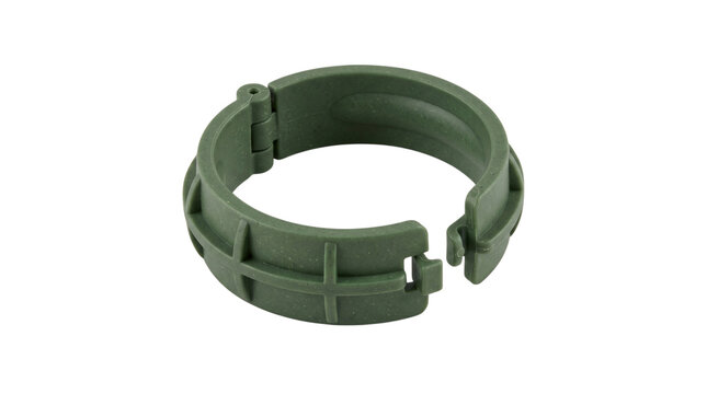 Green plastic hinged ring clip for garden plant support