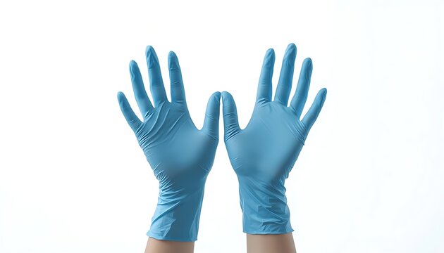 Blue disposable nitrile gloves on hands