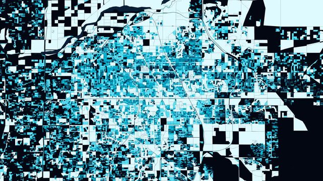 Mesa, Arizona (East Valley Maricopa & Sonoran Sprawl) Organic 4K Urban Census Block Expansion Map - Ice-Blue & Cyan Statistical Boundaries Motion Map