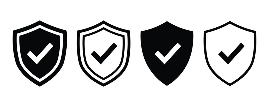 Shield Icons with Checkmark in Four Styles During Security Concept Vector Illustration