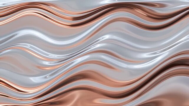 Abstract silver and copper wave pattern with layered curves across a smooth surface