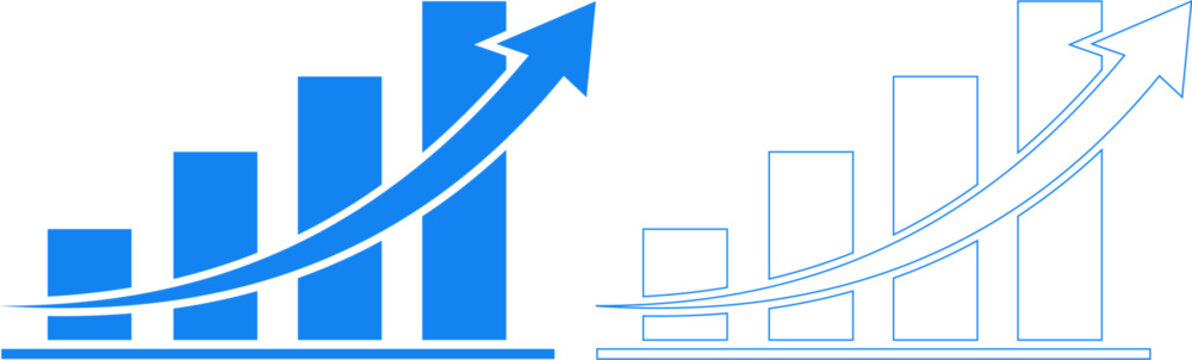 Business growth illustration with upward trending bar graph and line chart