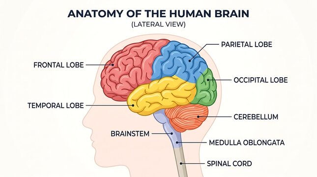 Anatomy of the human brain diagram with labeled lobes