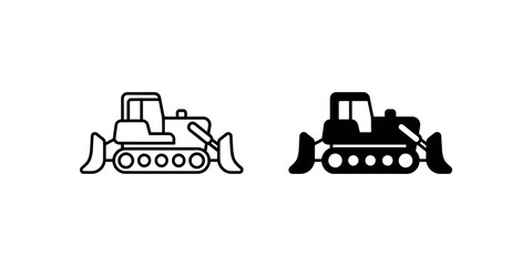 Bulldozer line and solid icon set for construction projects. © huzaifa