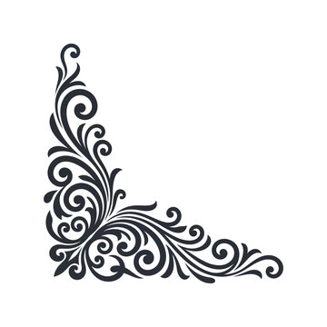 Elegant black corner decorative swirl vector graphic for invitations