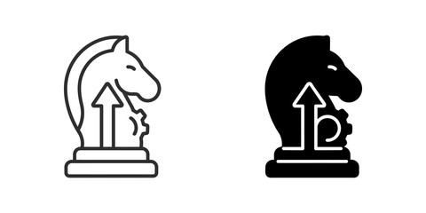 Chess knight outline and solid icon for strategy and game elements. © huzaifa
