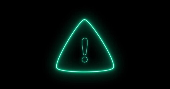 Animated glowing neon warning sign alert icon with exclamation mark seamless motion loop. alert risk safety danger road warning sign sign symbol
