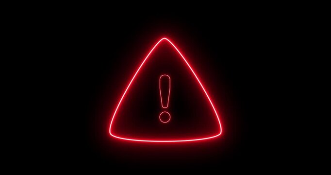 Animated glowing neon warning sign alert icon with exclamation mark seamless motion loop. alert risk safety danger road warning sign sign symbol
