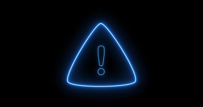 Animated glowing neon warning sign alert icon with exclamation mark seamless motion loop. alert risk safety danger road warning sign sign symbol
