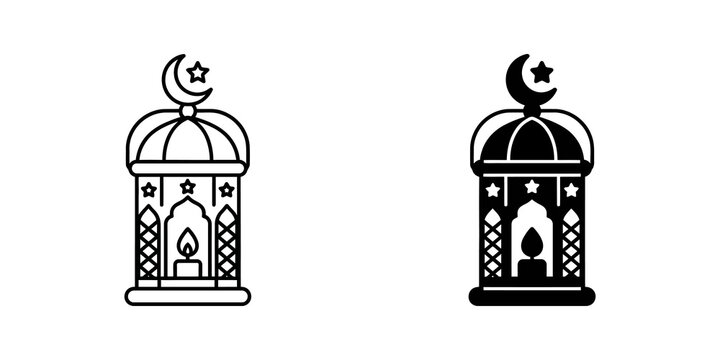 Ramadan lantern icon with crescent moon and star illustration.
