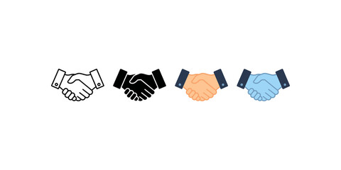 Handshake icons in outline, solid black, and two-toned for agreement. © huzaifa