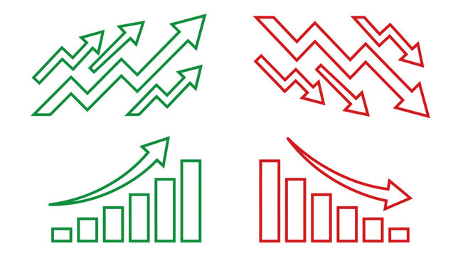 Rising and Falling Trend Arrows with Growth and Declining Bar Charts