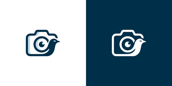Modern Minimalist Logo Design Combining a Digital Camera and a Bird Silhouette for Photography Studio