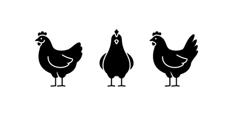 Three chicken silhouettes from side front and other side. © huzaifa
