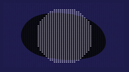Abstract Pixelated Planet Saturn Dot Matrix Sphere with Rings on Dark Blue Grid Background © Amena