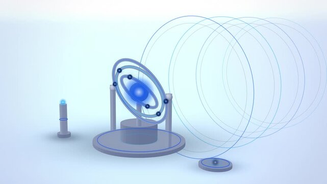 Blue futuristic AI core gyroscope vault aligning appearing