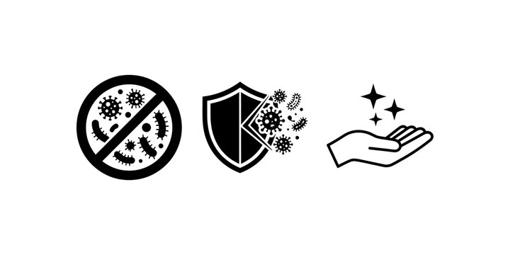 Stop germs shield and hand washing icons for protection.