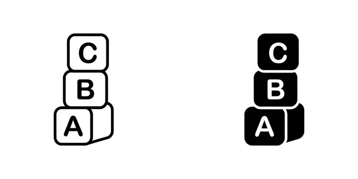 Stack of alphabet blocks A B C in outline and filled.