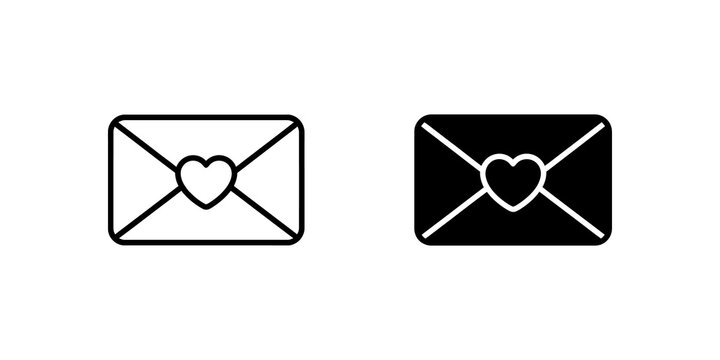Love letter envelope outline and solid icon.