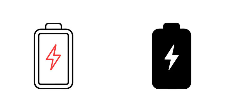 Outline and solid battery with lightning bolt icon for power and energy.