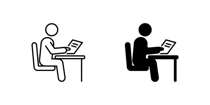Person studying at desk icon in outline and solid black.