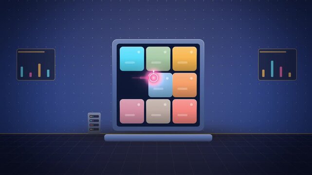 Blue self solving sliding tile puzzle AI agent workflow centered view