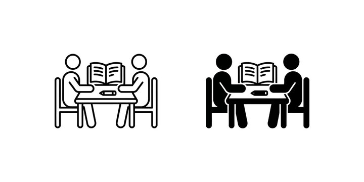People studying together at table icon for teamwork and research.