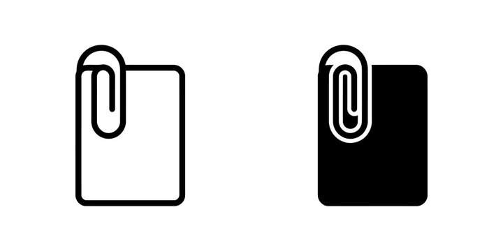 Square paper icon with paperclip outlined and solid black note.