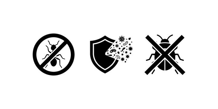 Pest control icons no ant protected shield bugs crossed out.