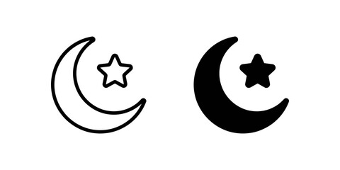 Crescent moon and star icon for night sky and Islamic symbols. © huzaifa