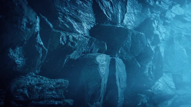 Misty Rock Face With Snow Falling
