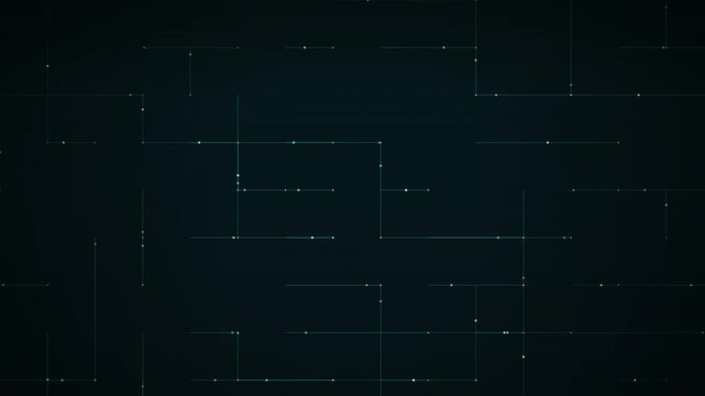 Dark background with looping geometric lines forming a digital network pattern.