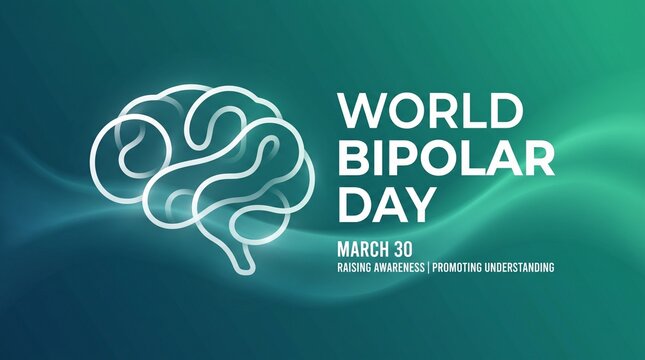 World bipolar day awareness graphic with brain illustration