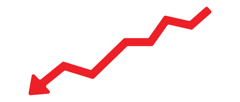 Red zigzag arrow pointing down representing financial decline or negative business trend