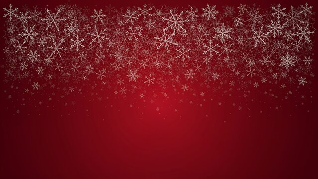 Elegant Red Christmas Background with White Snowflakes and Soft Glowing Lights