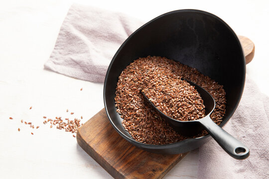 Healthy flax seed in bowl.