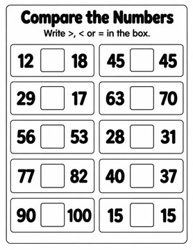 Kids Math Compare Numbers Worksheet Printable Activity Template