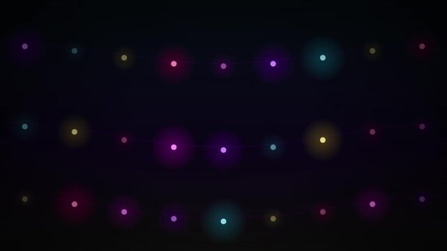 Colorful glowing bokeh lights arranged in rows create a seamless looping background animation.