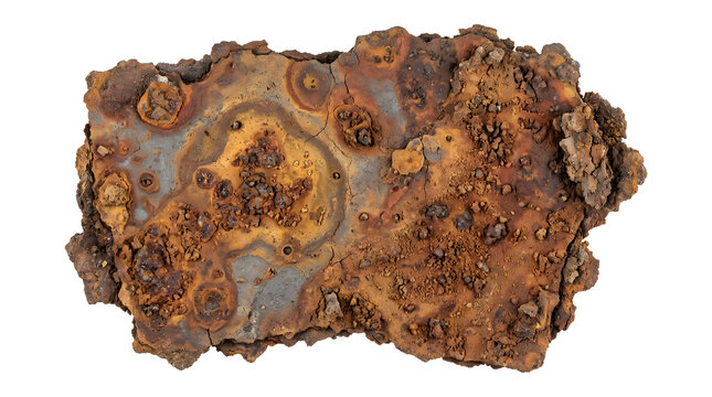 Circular Rust Stains on Corroded Iron Surface