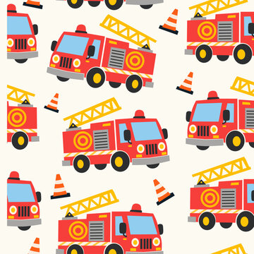Fire truck seamless pattern background for kids vector illustration